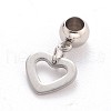 Tarnish Resistant Heart 304 Stainless Steel European Large Hole Dangle Charms PALLOY-JF00100-05-1