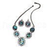 Oval Alloy & Paua Shell Pendant Necklace & Dangle Earring Sets FS-WG1A0FD-01-4