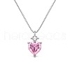 Rhodium Plated 925 Sterling Silver Pave Clear & Pink Cubic Zirconia Box Chain Heart Pendant Necklaces for Women NJEW-Q342-12P-1