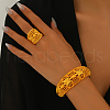 Vintage Alloy Hollow Carved Flower Cuff Bangles & Rings Sets for Women Wedding HJ5004-3