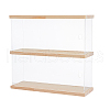 2-Tier Transparent Acrylic Minifigures Display Case with Wooden Base ODIS-WH0043-65-1