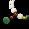 Dyed Natural Topaz Jade & Bodhi Wood Beaded Stretch Bracelet with Lotus Charms for Women BJEW-R310-02-4