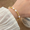 Brass Round Beaded with Natural Freshwater Pearl Beaded Bracelets FS-WG8F9C5-01-2