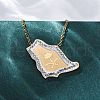 304 Stainless Steel Crystal Rhinestone Saudi Arabia Country Map Pendant Necklaces NJEW-R026-08G-2
