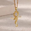 Brass Micro Pave Clear Cubic Zirconia Snake Wrapped Ankh Cross Pendant Necklaces NJEW-S446-01G-1