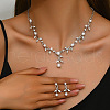Leaf Brass Crystal Rhinestone & Plastic Pearl Pendant Necklaces & Stud Dangle Earrings Sets FS-WGAF044-02-2