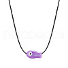 Fish Porcelain Pendant Black Wax Cord Necklaces FS-WG7FFA4-01-2
