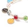 Round Glass Braided Bead Bracelet with Alloy Enamel Smiling Face Charm for Women BJEW-JB08233-04-4