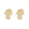 Hamsa Hand Brass Micro Pave Clear Cubic Zirconia Stud Earrings EJEW-D305-03G-2