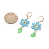304 Stainless Steel Flower with Leaf Leverback Earrings EJEW-MZ00456-05-3