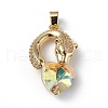 Real 18K Gold Plated Rack Plating Brass Micro Pave Clear Cubic Zirconia Pendants KK-C015-12G-11-1