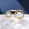 Brass with Natural Pearl Adjustable Cuff Rings RJEW-Q023-03G-2