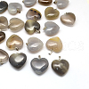 Heart Natural Grey Agate Pendants G-Q355-20-1