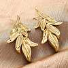 Leaf Brass Stud Earrings EJEW-R025-20G-2