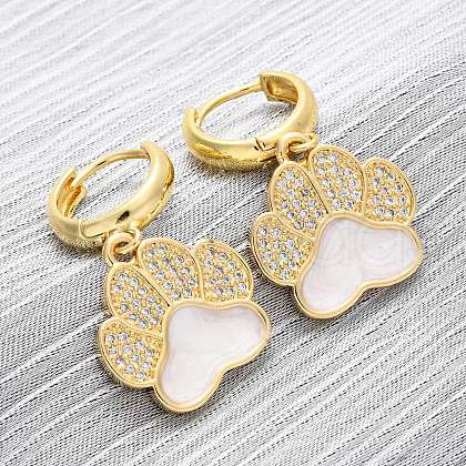 Brass Clear Cubic Zirconia Hoop Earrings EJEW-Q042-03B-G-1