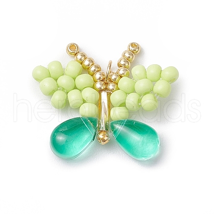 Handmade Glass Seed Beaded Butterfly Pendants PALLOY-MZ00685-03-1