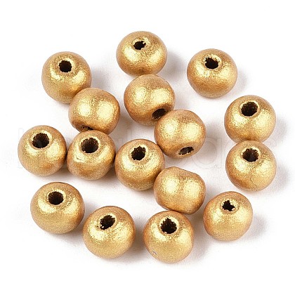 Spray Painted Round Natural Schima Wood Beads WOOD-A018-6mm-01-1