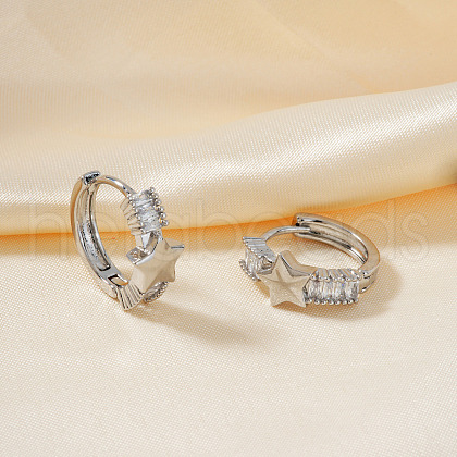 Elegant Brass Clear Cubic Zirconia Star Hoop Earrings AN6190-1-1