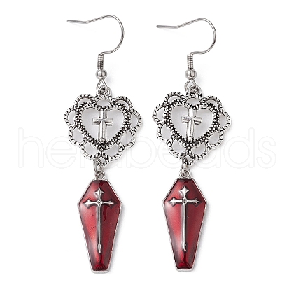 Alloy Enamel Heart & Cross Dangle Earrings EJEW-JE05313-1