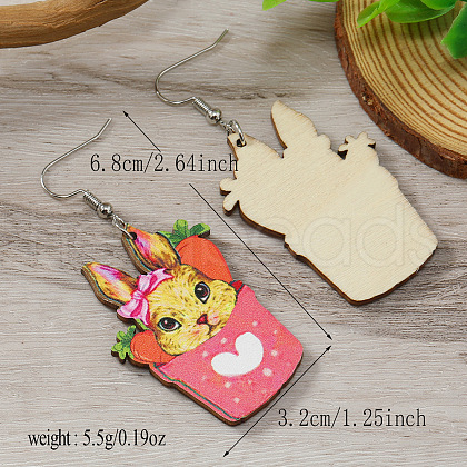Cute Rabbit Wooden Dangle Earrings for Easter ZX2883-4-1