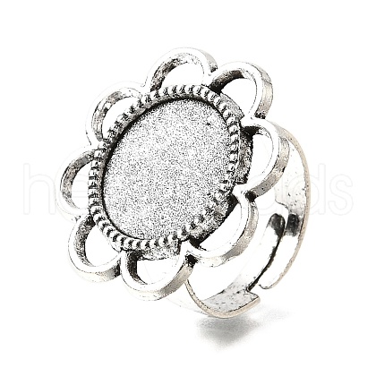 Vintage Adjustable Iron Finger Ring Components Alloy Flower Cabochon Bezel Settings PALLOY-O039-25AS-1