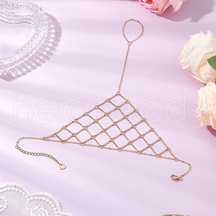 304 Stainless Steel Bar Link Triangle Mesh Toe Ring Anklets for Women AJEW-AN00664-1