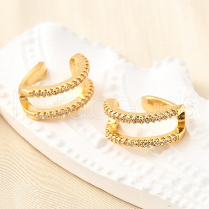 Brass Micro Pave Clear Cubic Zirconia Cuff Earrings EJEW-K309-12G-1