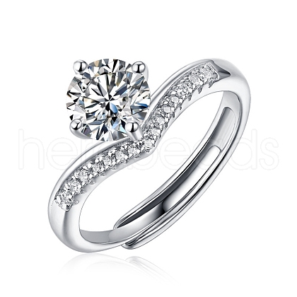 Mother's Day Rings Rhodium Plated 925 Sterling Silver Micro Pave Cubic Zirconia Adjustable Rings AJEW-U007-23P-1