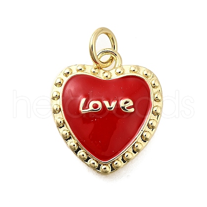 Brass Red Enamel Pendants KK-S523-14G-1