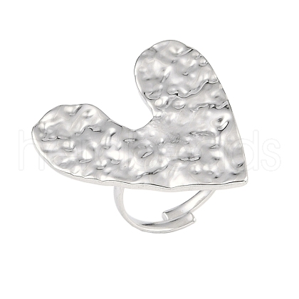 Non-Tarnish Textured Heart 304 Stainless Steel Adjustable Rings for Women RJEW-H231-02P-1