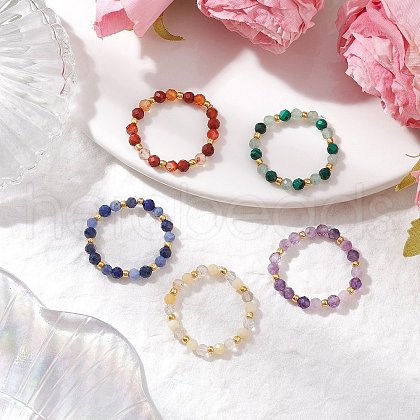 Natural Gemstone Beaded Stretch Rings RJEW-JR00866-1