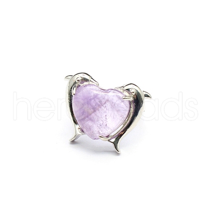 Natural Amethyst Heart Adjustable Rings PW-WG76432-01-1