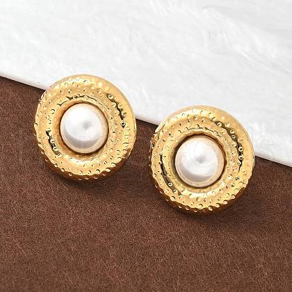 304 Stainless Steel Plastic Stud Earrings EJEW-D309-02G-1