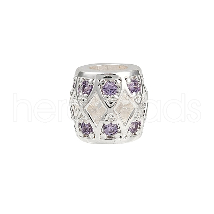 Hollow Barrel Rack Plating Brass Cubic Zirconia European Beads KK-L236-06S-1