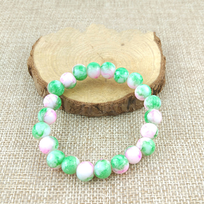 Glass Imitation Natural Agate Round Beaded Stretch Beaded Bracelets WG8D788-05-1