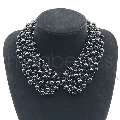 Alloy Plastic Imitation Pearl Round Beaded Choker Necklaces FS-WG3052F-01-1