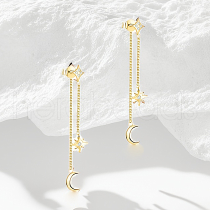 S925 Sterling Silver Star with Moon Tassel Stud Earrings NT3098-1-1