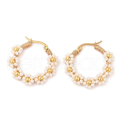 PVD Vacuum Plating 304 Stainless Steel Flower Hoop Earrings EJEW-U017-01G-04-1