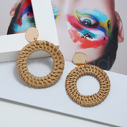 Alloy Rattan Woven Dangle Stud Earrings FS-WGA068A-02-1
