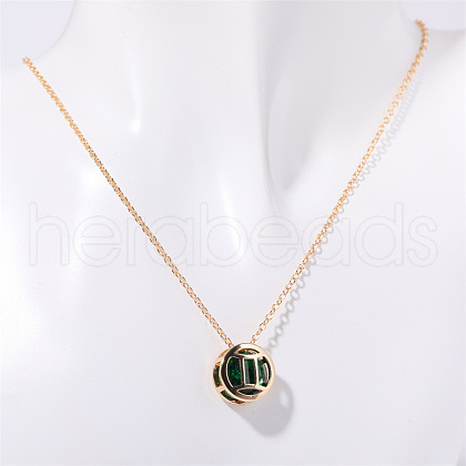 Brass Pave Green Cubic Zirconia Flat Round with Constellation Pendant Necklaces WGDD0B3-02-1