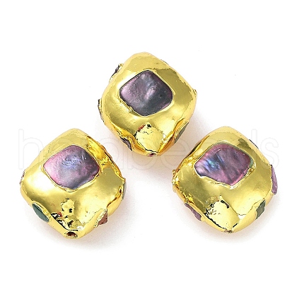 Rack Plating Brass Beads with Dyed Baroque Natural Keshi Pearl KK-K348-19G-1
