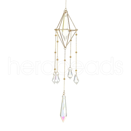 Glass Bullet with Brass Chains Hanging Pendant Decorations HJEW-JM01299-1