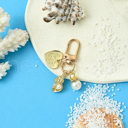 Heart & Shell Shape Alloy & ABS Plastic Imitation Pearl Pendant Decoration HJEW-YW00027-02-1