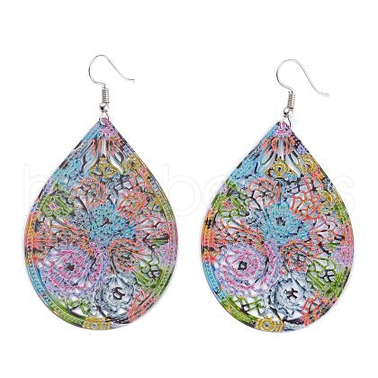 Spray Painted Stainless Steel Teardrop Dangle Earrings EJEW-I256-07P-1