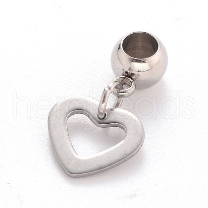 Tarnish Resistant Heart 304 Stainless Steel European Large Hole Dangle Charms PALLOY-JF00100-05-1