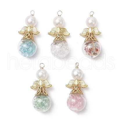 Angel Alloy & Glass Bottle & Copper & ABS Plastic Imitation Pearl Pendants PALLOY-JF03893-1