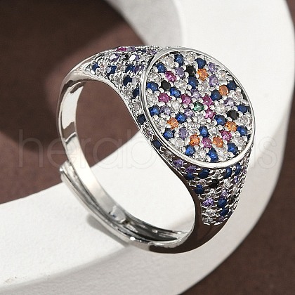 Brass Micro Pave Cubic Zirconia Cuff Rings for Women RJEW-A069-13P-01-1