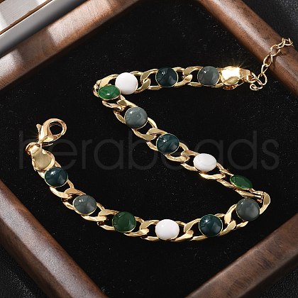 Flat Round Brass Enamel Curb Chains Bracelets for Women BJEW-B125-05G-1