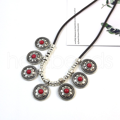 Ethnic Style Alloy Pave Dyed Synthetic Turquoise Pendant Bib Necklaces FS-WGF05C4-04-1