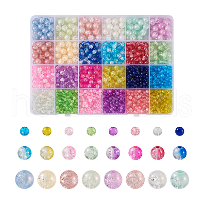 1800Pcs 24 Style Spray Painted & Baking Painted & Translucent Crackle Glass Beads CCG-TA0002-02-1